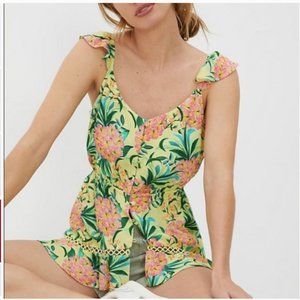 Farm Rio Ruffled Floral Tank top Anthropologie blouse M NWT